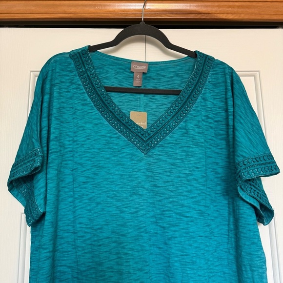 Chico’s Women V Neck Knee Length Stretchy Cotton Knit Dress NWT - Picture 2 of 10